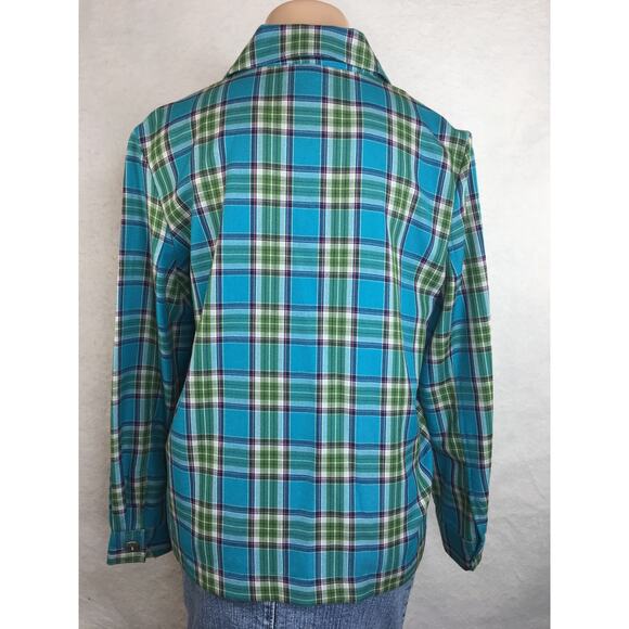 Southern‎ Lady Top Shacket Womens 8 Flannel Button Down Teal Blue & Green Plaid - Picture 5 of 15